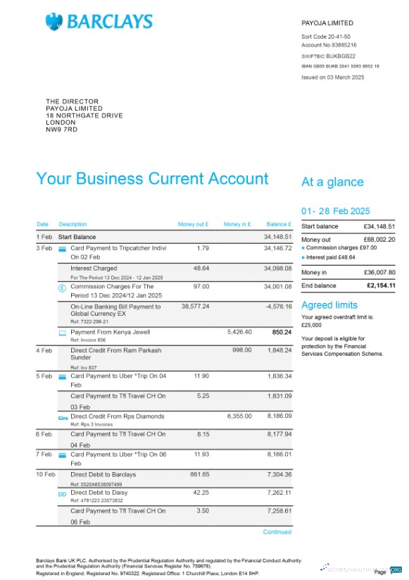 Download United Kingdom Barclays business bank statement template in PSD 6 pages Photoshop template